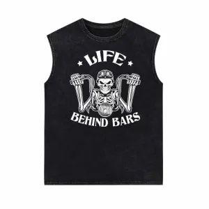 Life Behind Bars Skull Drive Motorcycle Print Vest Top