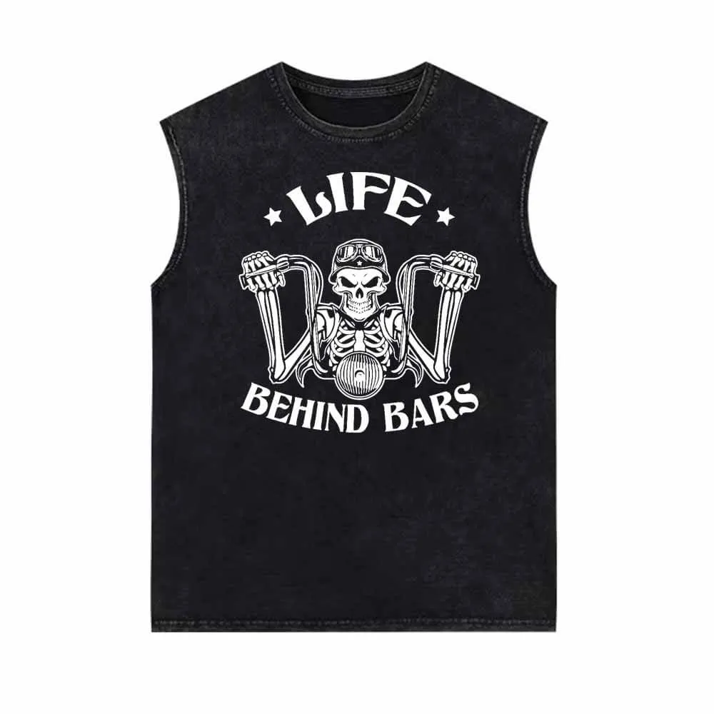 Life Behind Bars Skull Drive Motorcycle Print Vest Top