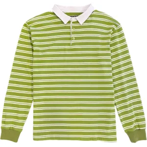 Light Olive Green Double Stripe Mens Long Sleeve Rugby Shirt