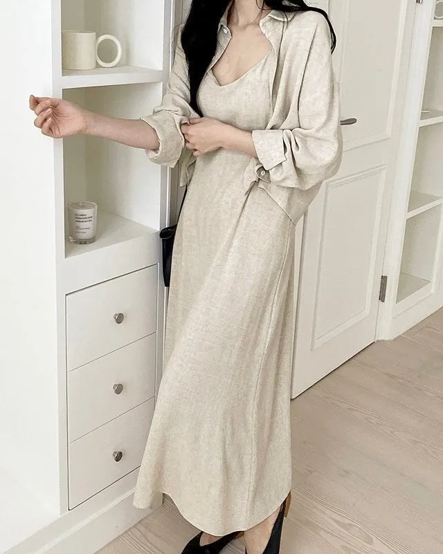 Linen Shirt Dress Set