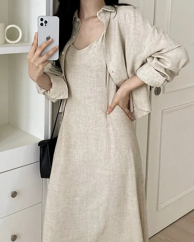 Linen Shirt Dress Set