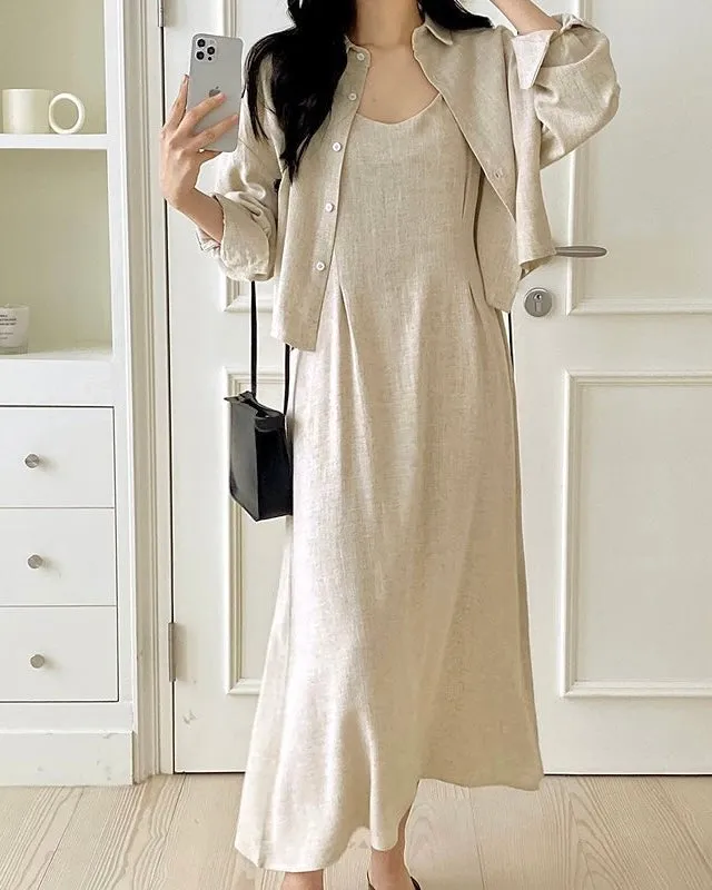 Linen Shirt Dress Set