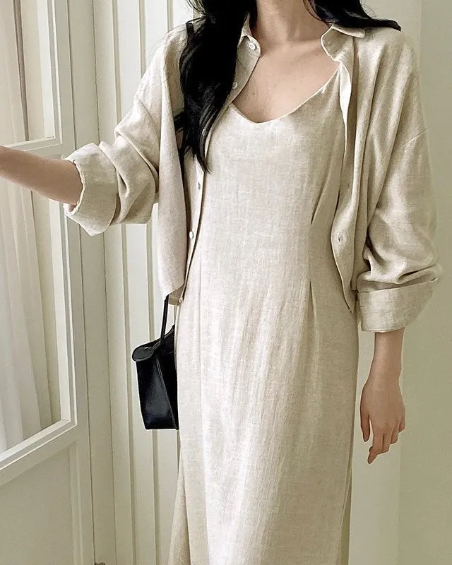 Linen Shirt Dress Set