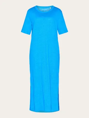 Linen short sleeved t-shirt dress - Malibu Blue