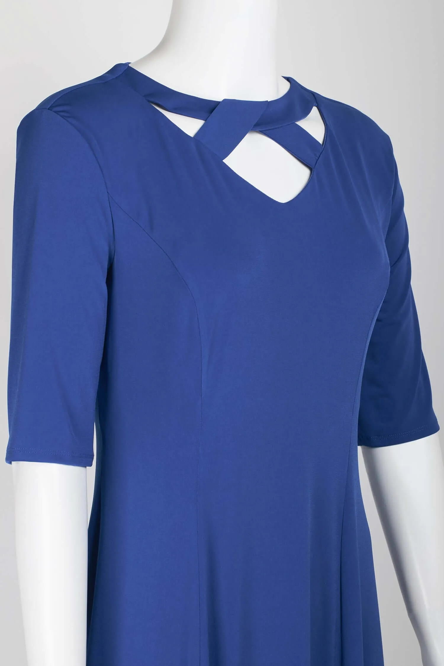 London Times Crew Neck Crossed Front 3/4 Sleeve Zipper Back Fit & Flare ITY Dress