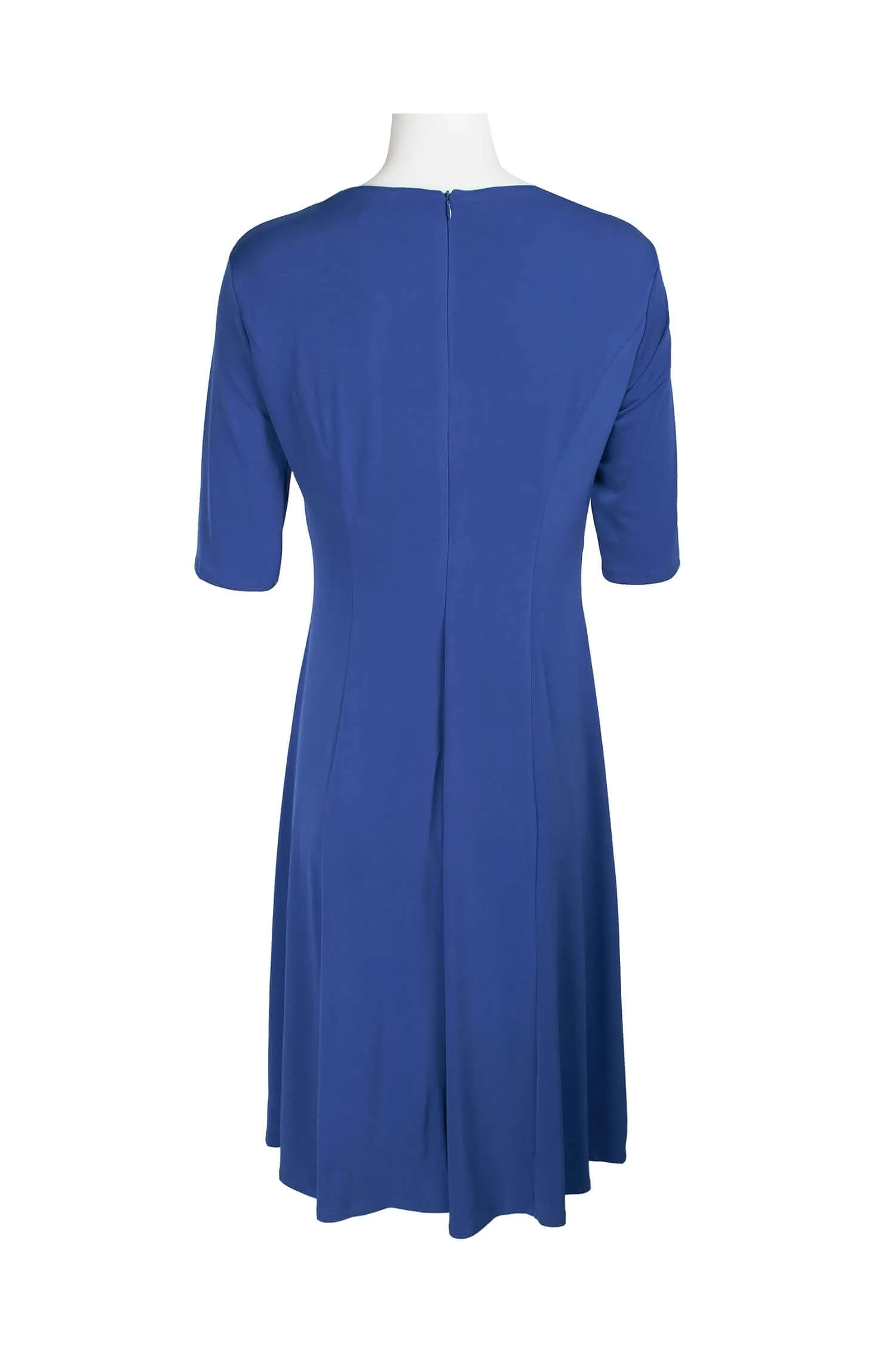 London Times Crew Neck Crossed Front 3/4 Sleeve Zipper Back Fit & Flare ITY Dress