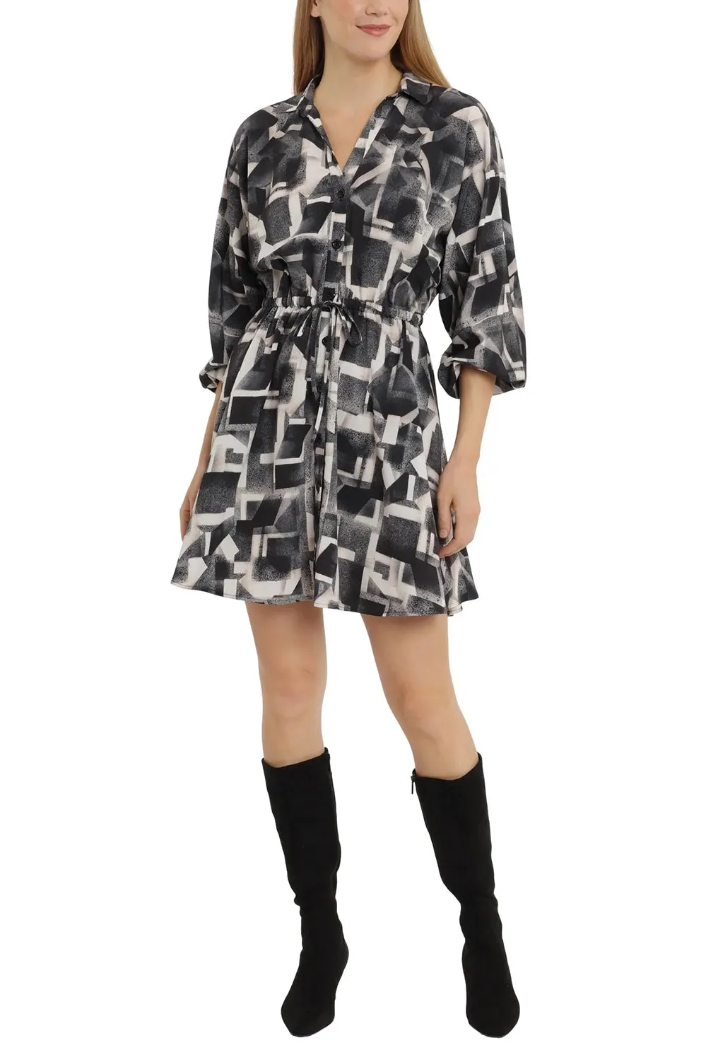 London Times V-Neck Dolman Sleeves Printed Short Dress