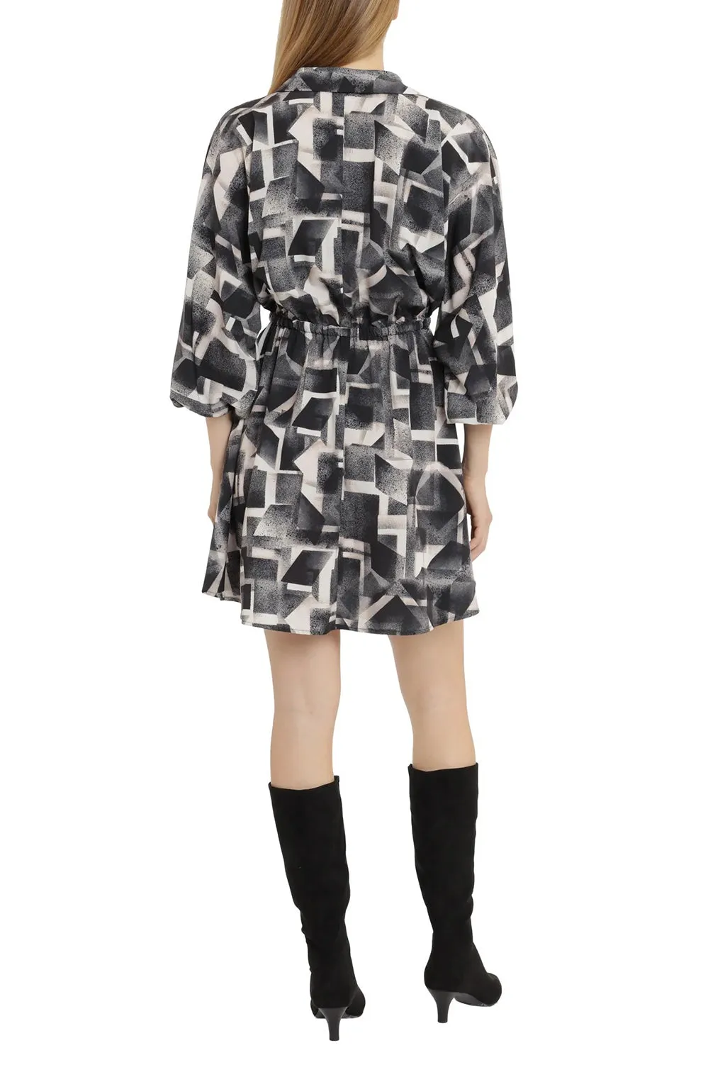 London Times V-Neck Dolman Sleeves Printed Short Dress