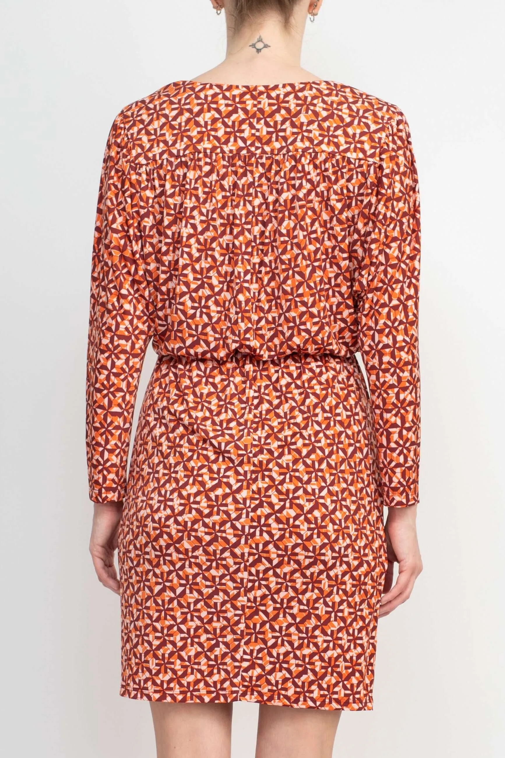 London Times V-Neck Long Dolman Sleeve Blouson Elastic Waist Printed ITY Dress