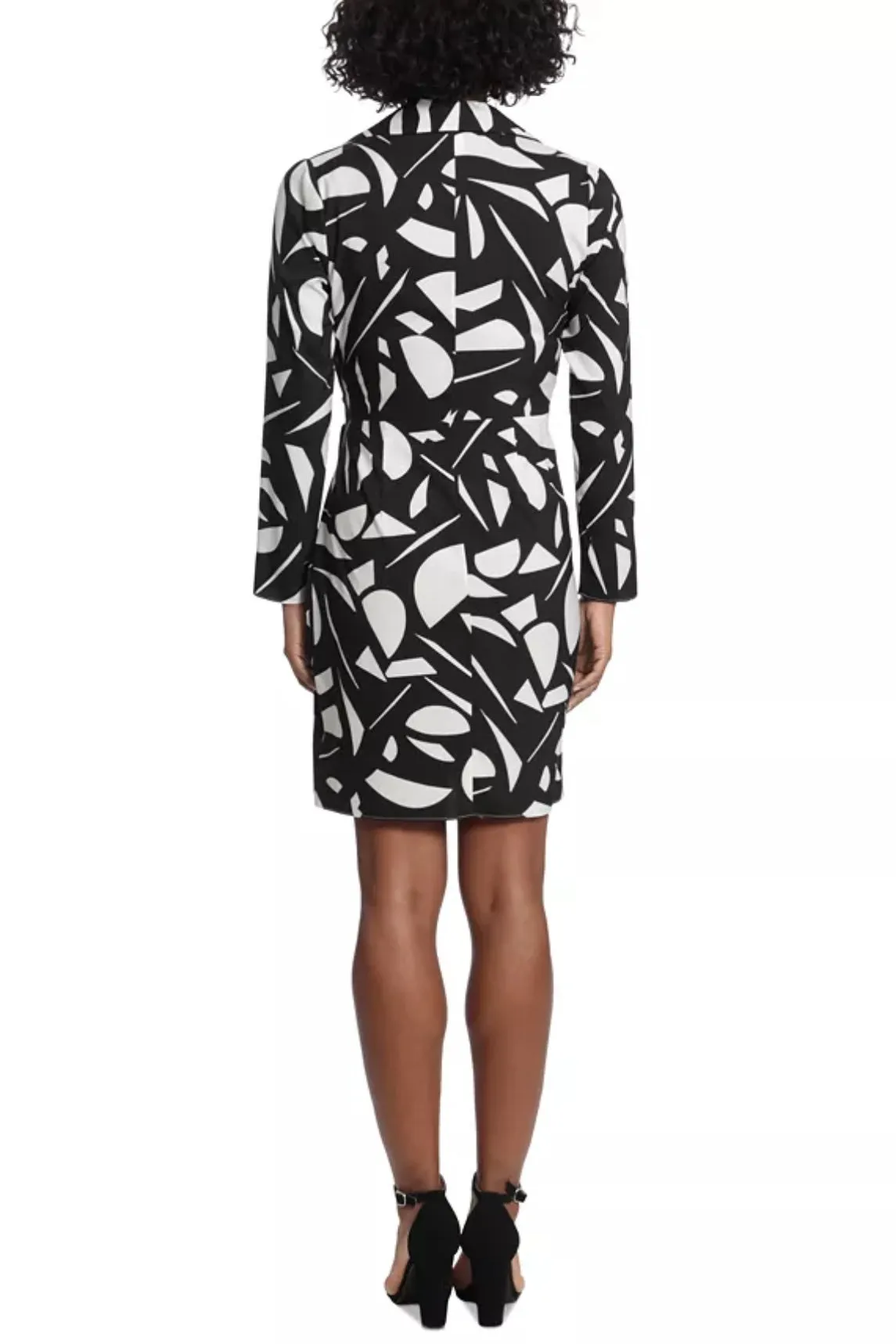 London Times V-Neck Shirt Collar Long Sleeve Tie Side Multi Print Twill Dress