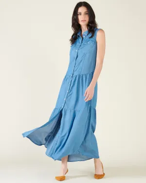 Long denim shirt-dress