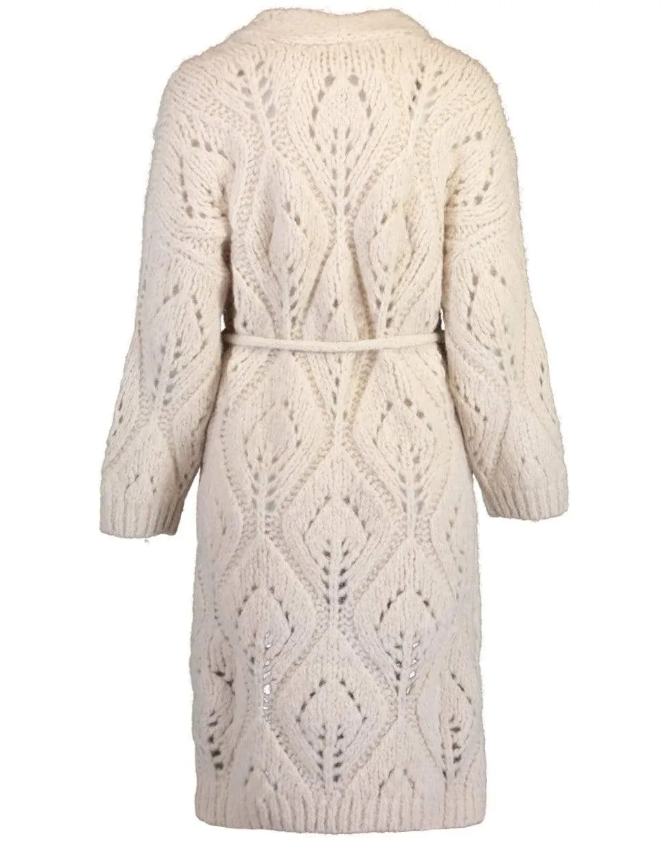Long Lace Alpaca Belted Cardigan
