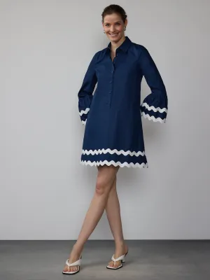 Long Sleeve Rik Rak Poplin Mini Dress