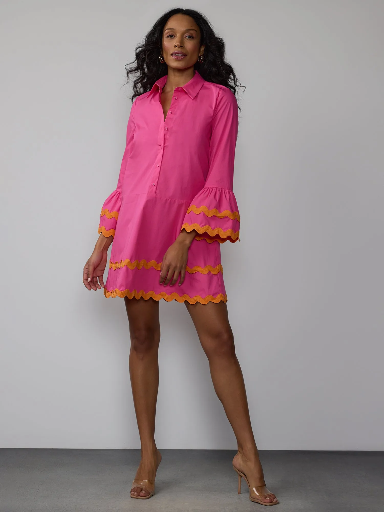 Long Sleeve Rik Rak Poplin Mini Dress
