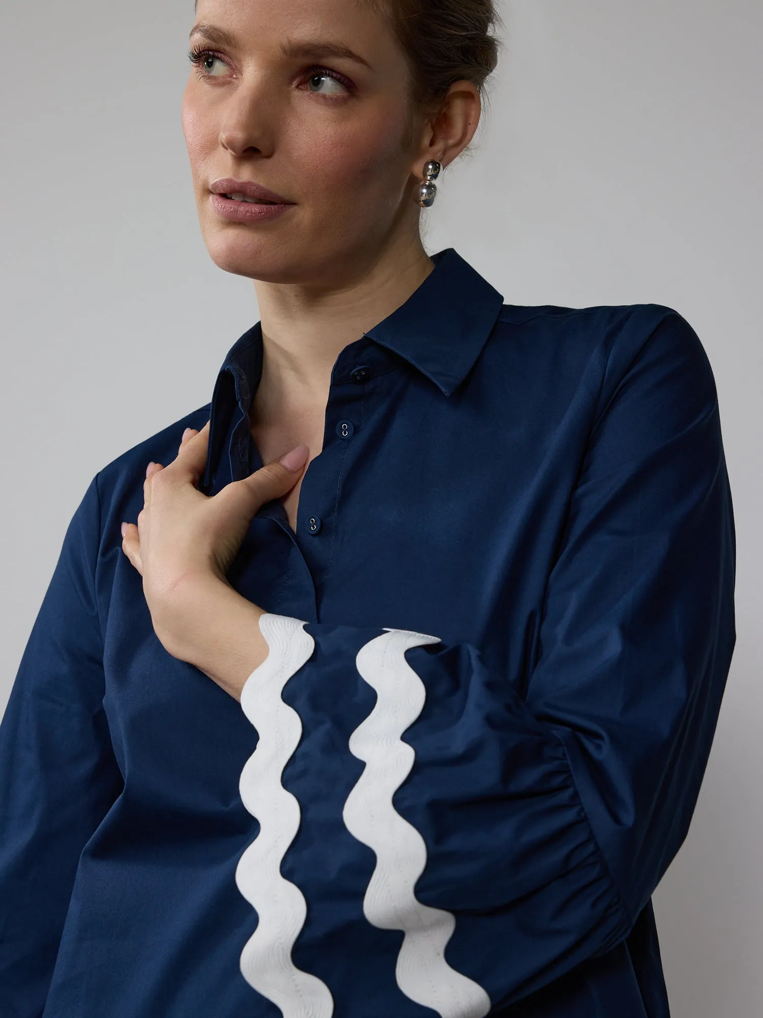 Long Sleeve Rik Rak Poplin Mini Dress
