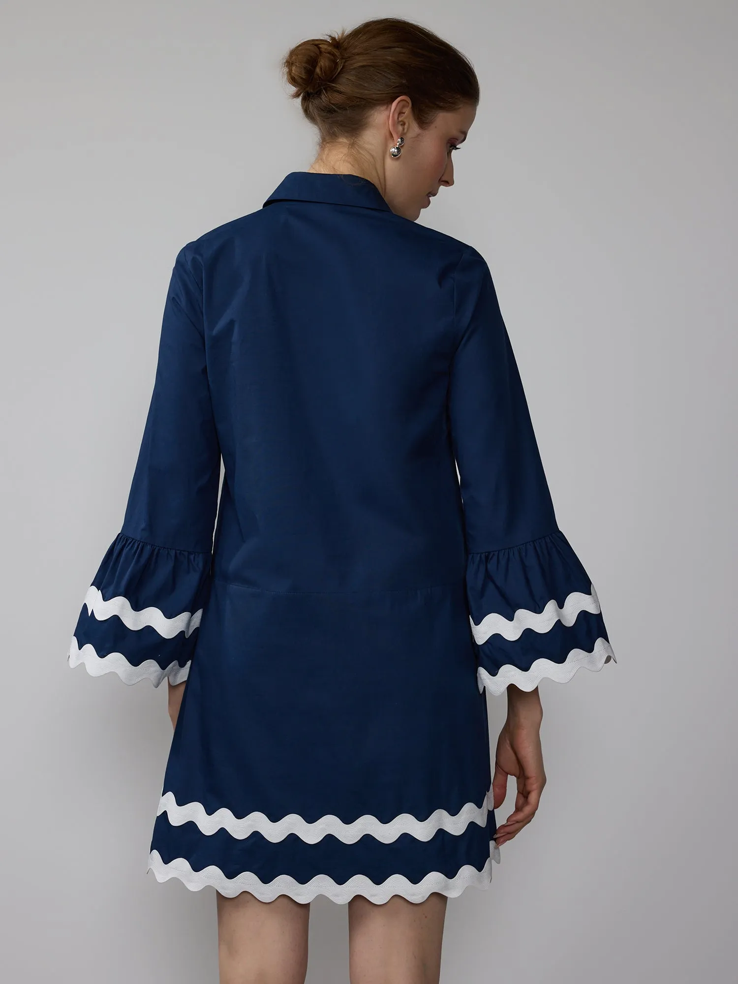Long Sleeve Rik Rak Poplin Mini Dress
