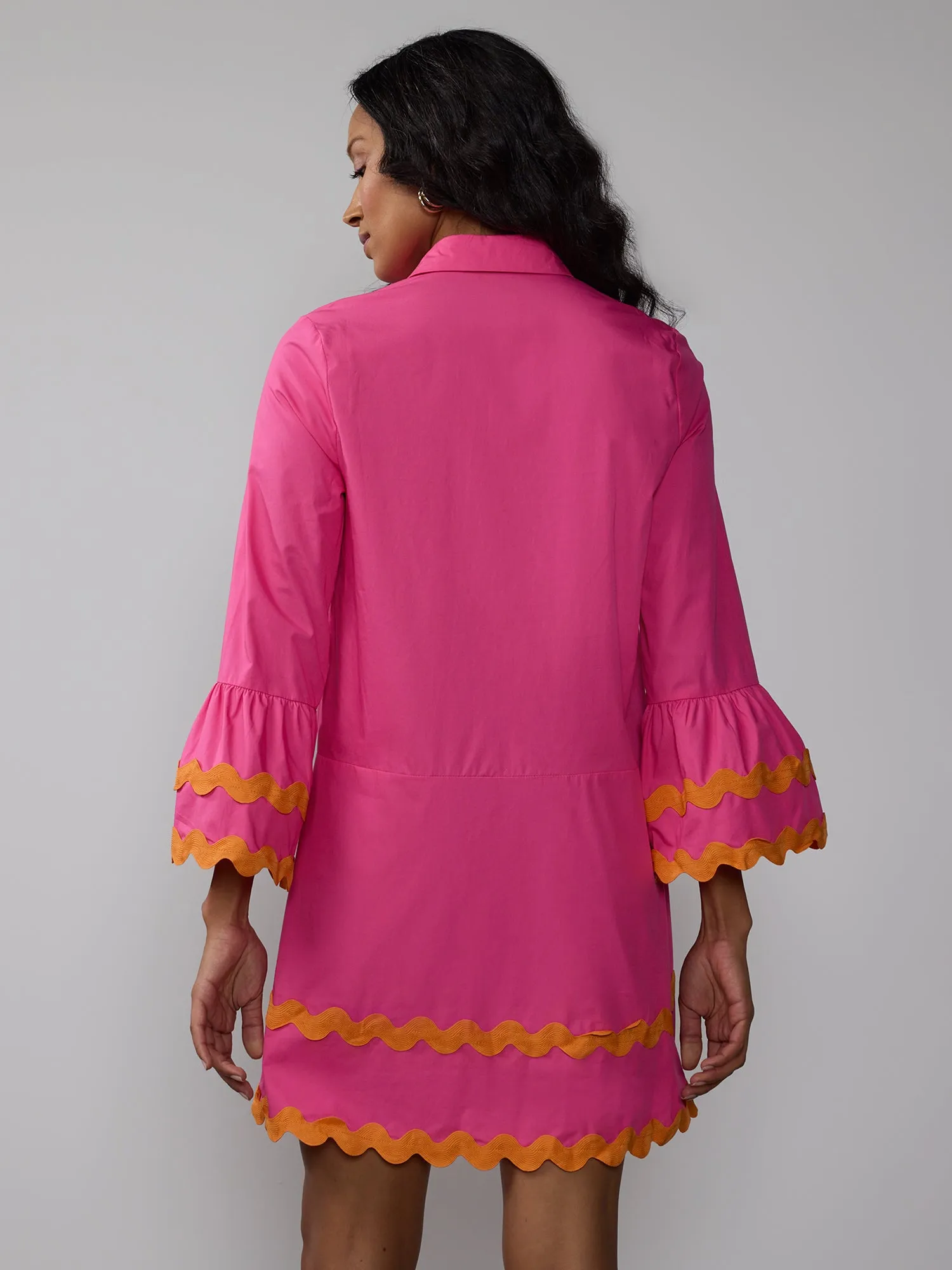 Long Sleeve Rik Rak Poplin Mini Dress