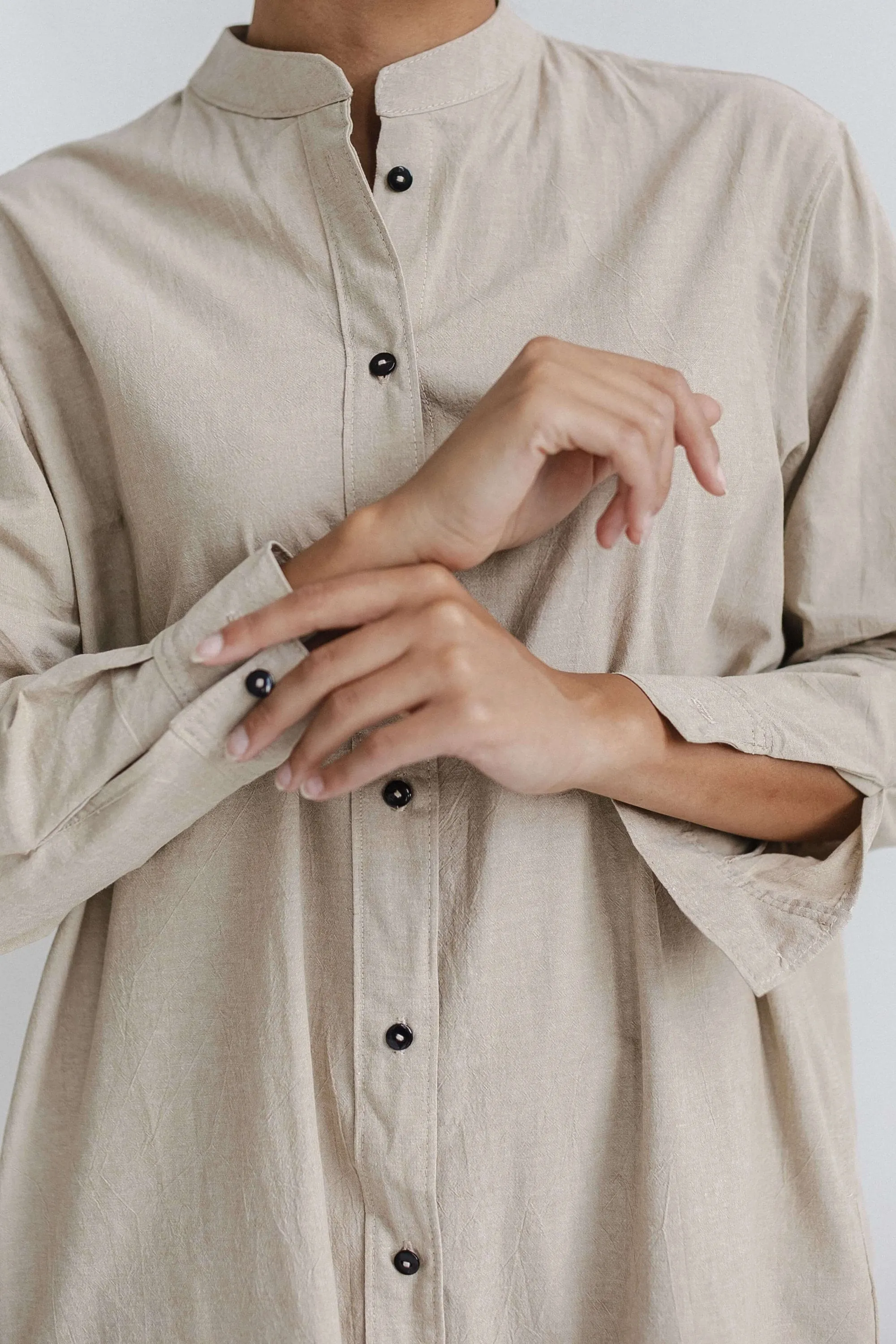 Long Sleeve Sleepdress — Beige