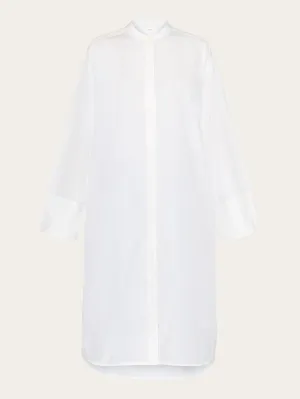 Loose chambray stand collar long shirt dress - GOTS/Vegan - Egret