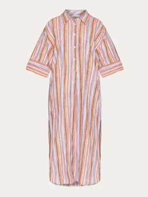 Loose multicolored stripe short sleeved shirt dress - GOTS/Vegan - Multi color stripe