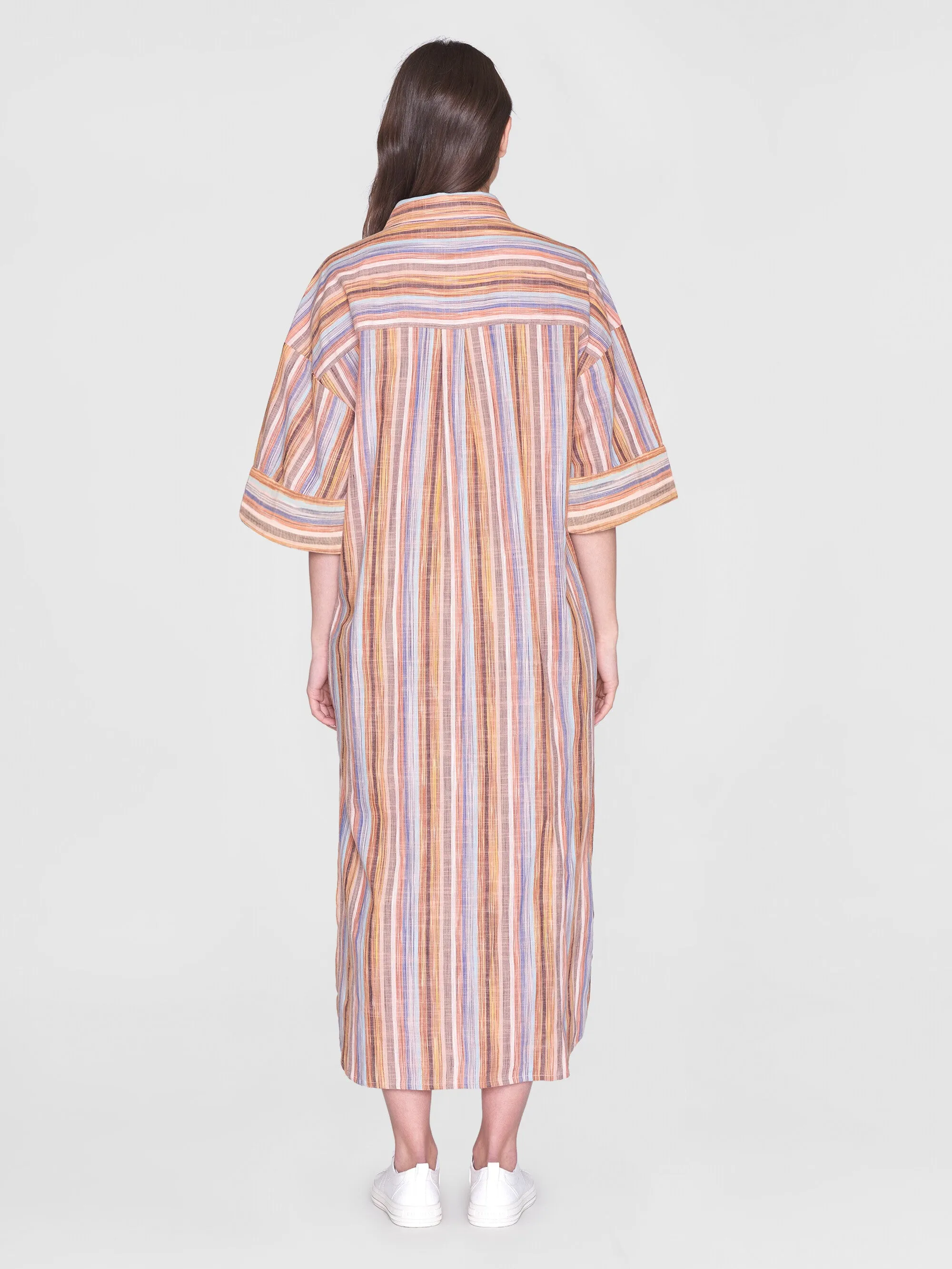 Loose multicolored stripe short sleeved shirt dress - GOTS/Vegan - Multi color stripe