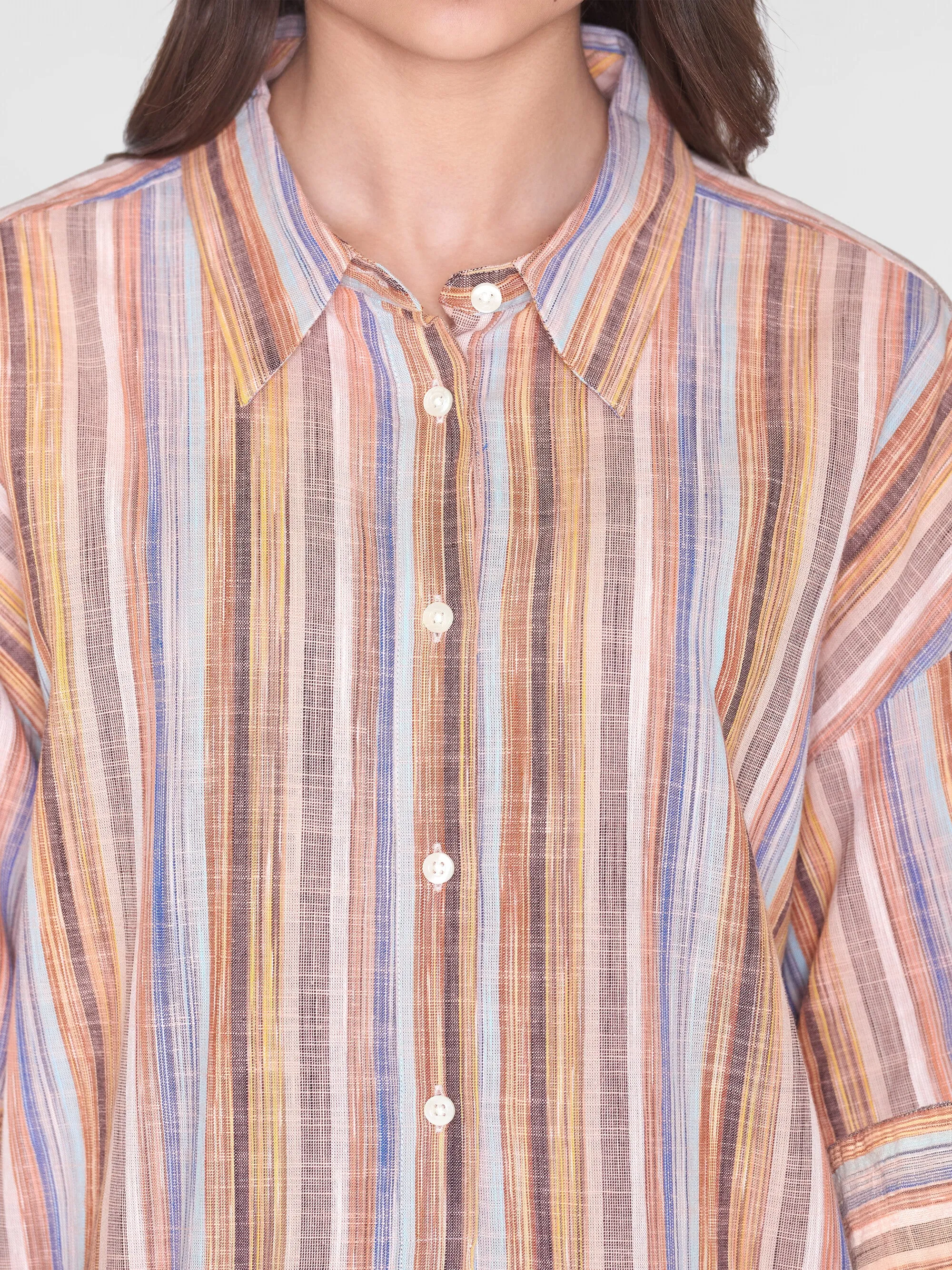 Loose multicolored stripe short sleeved shirt dress - GOTS/Vegan - Multi color stripe