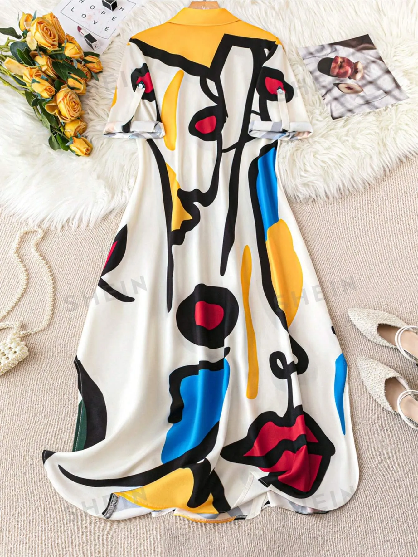 LUNE Plus Size Women's Summer Abstract Printed Short Sleeve Casual Graphic Shirt Dress