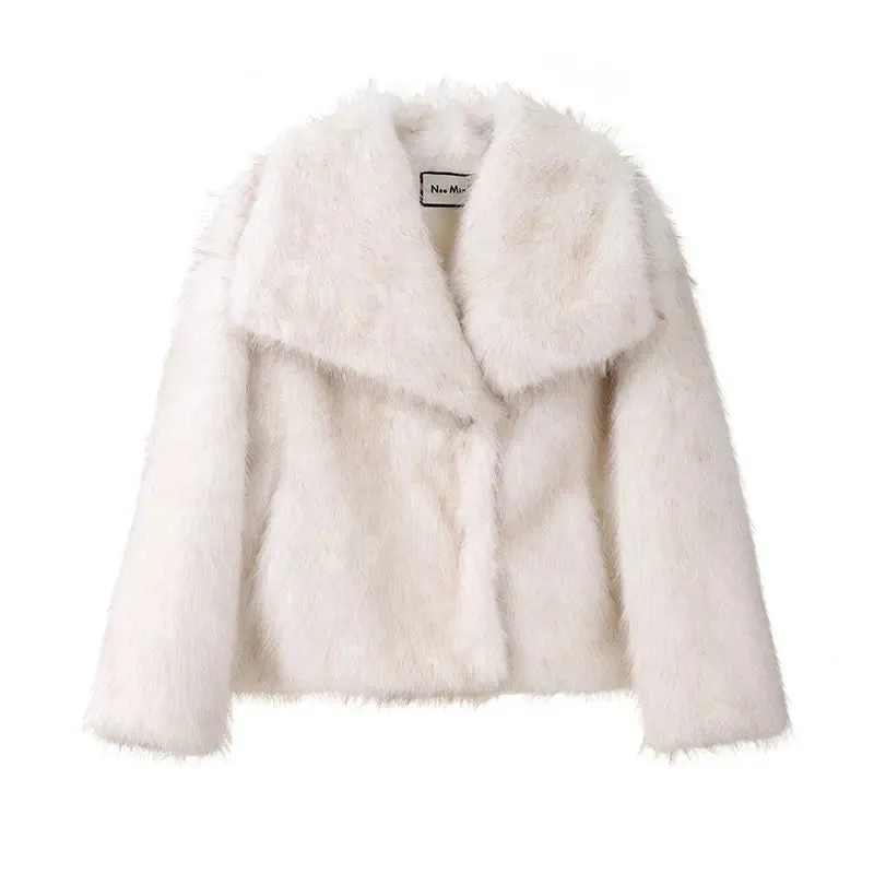 Luxury Gradient Faux Fox Fur Coat for Women – 2024 Winter Fashion with Big Fur Collar, Fluffy High Street Overcoat