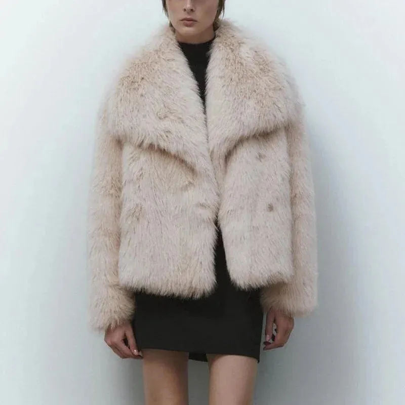 Luxury Gradient Faux Fox Fur Coat for Women – 2024 Winter Fashion with Big Fur Collar, Fluffy High Street Overcoat