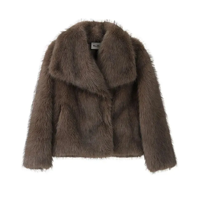 Luxury Gradient Faux Fox Fur Coat for Women – 2024 Winter Fashion with Big Fur Collar, Fluffy High Street Overcoat