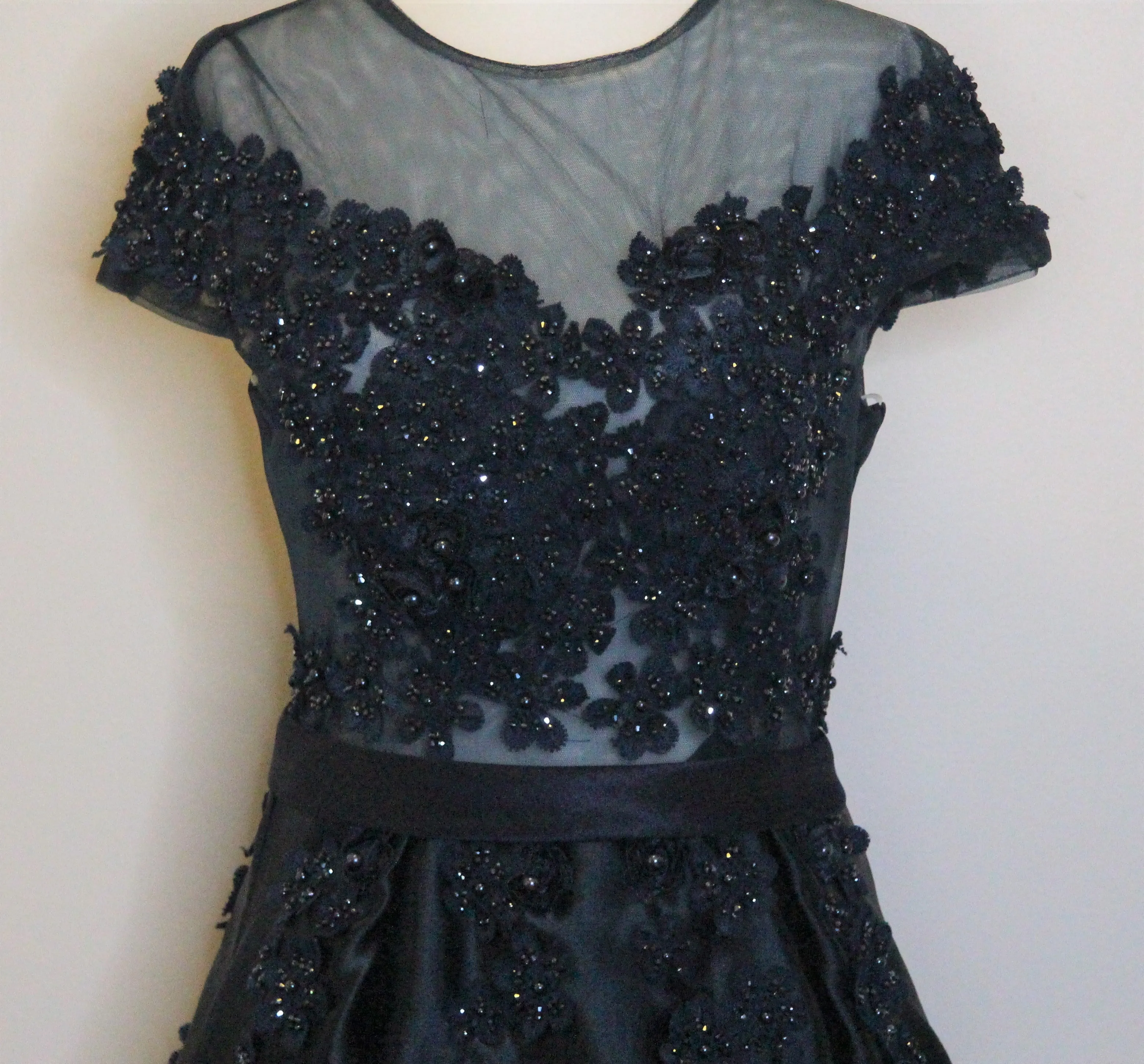 M002-Cap Sleeve Floral Brocade Top & Skirt Full Ball Gown