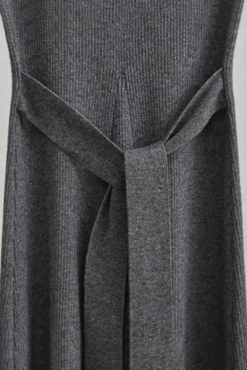Machine Washable Merino Wool Fit & Flare Midi Sweater Dress with Belt