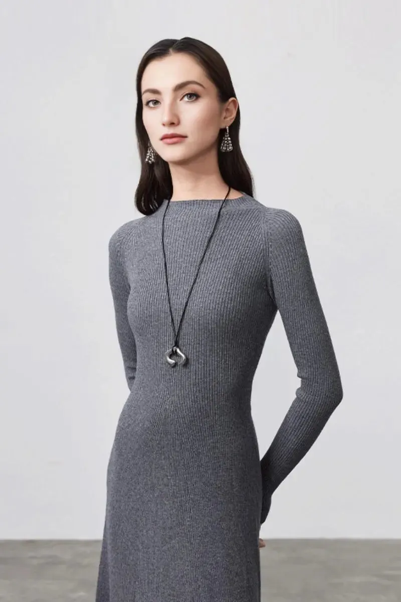 Machine Washable Merino Wool Fit & Flare Midi Sweater Dress with Belt
