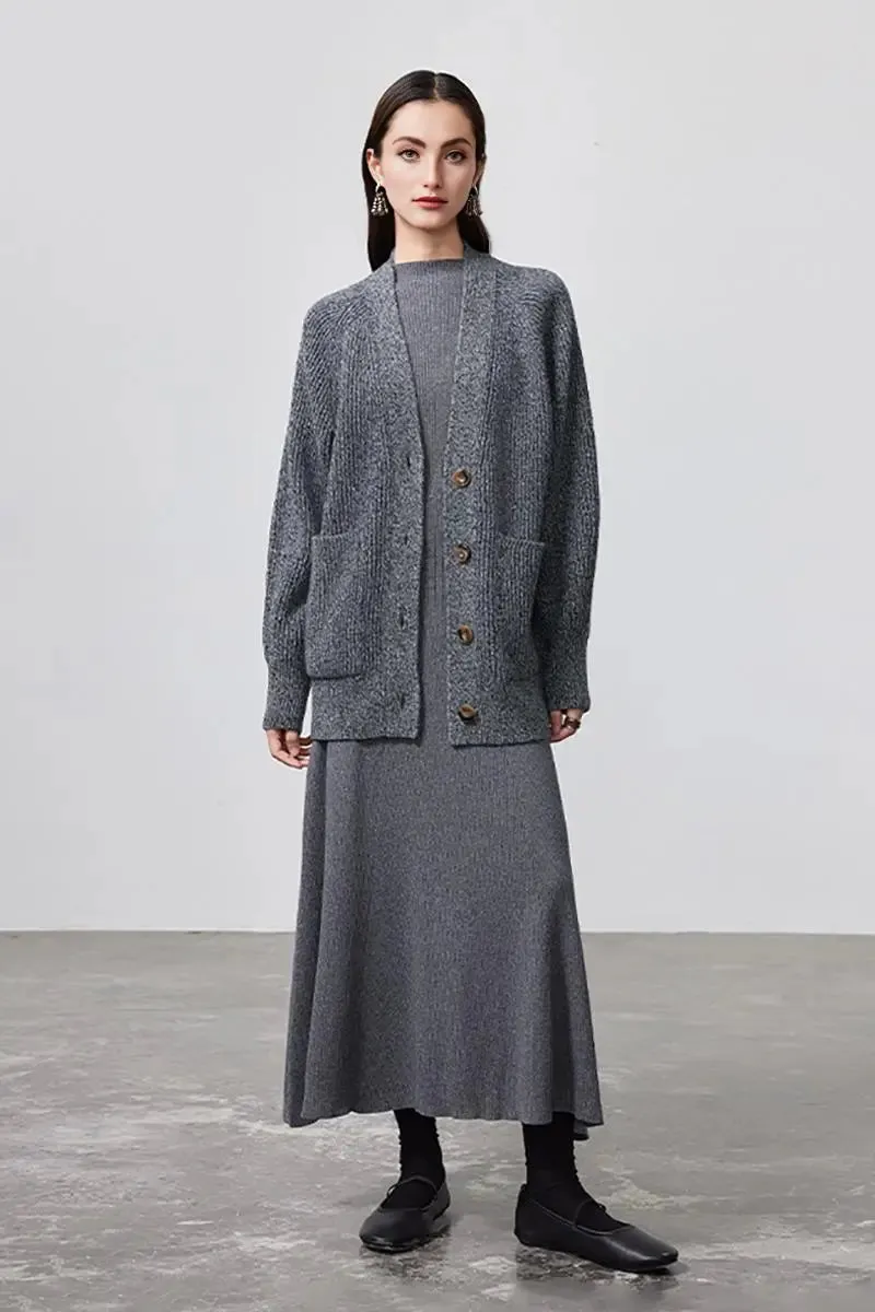 Machine Washable Merino Wool Fit & Flare Midi Sweater Dress with Belt