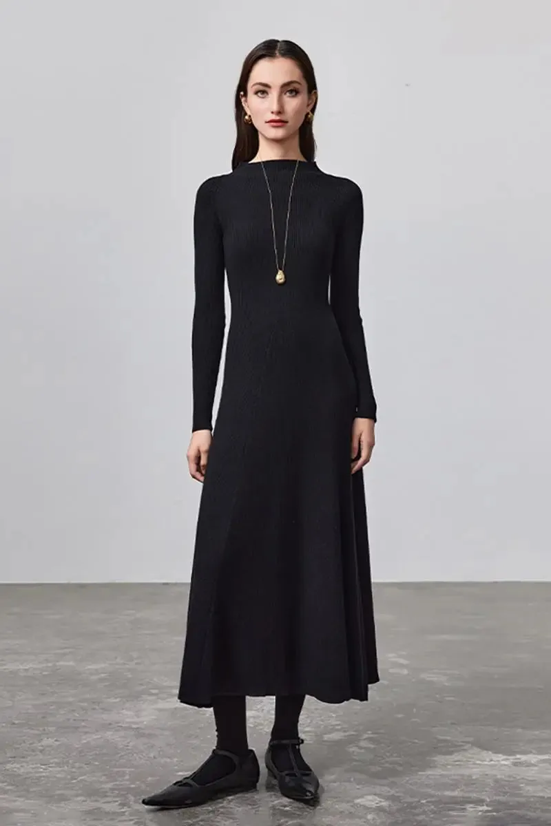 Machine Washable Merino Wool Fit & Flare Midi Sweater Dress with Belt