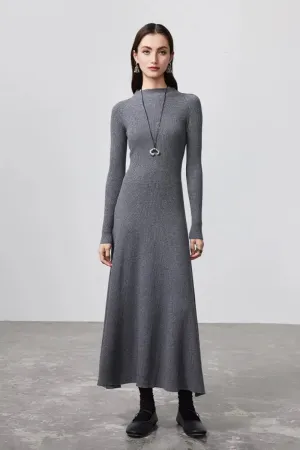 Machine Washable Merino Wool Fit & Flare Midi Sweater Dress with Belt
