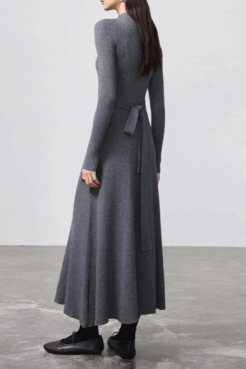 Machine Washable Merino Wool Fit & Flare Midi Sweater Dress with Belt