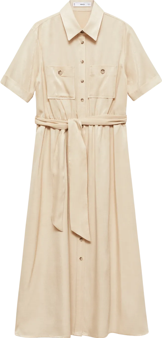 MANGO Cream Satin Shirt Dress UK 10