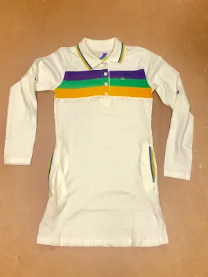 Mardi Gras Girls White Three Striped Polo Dress