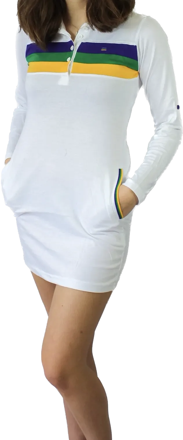Mardi Gras Girls White Three Striped Polo Dress