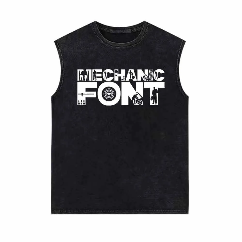 Mechanic Font Wrench Vintage Washed Vest Top