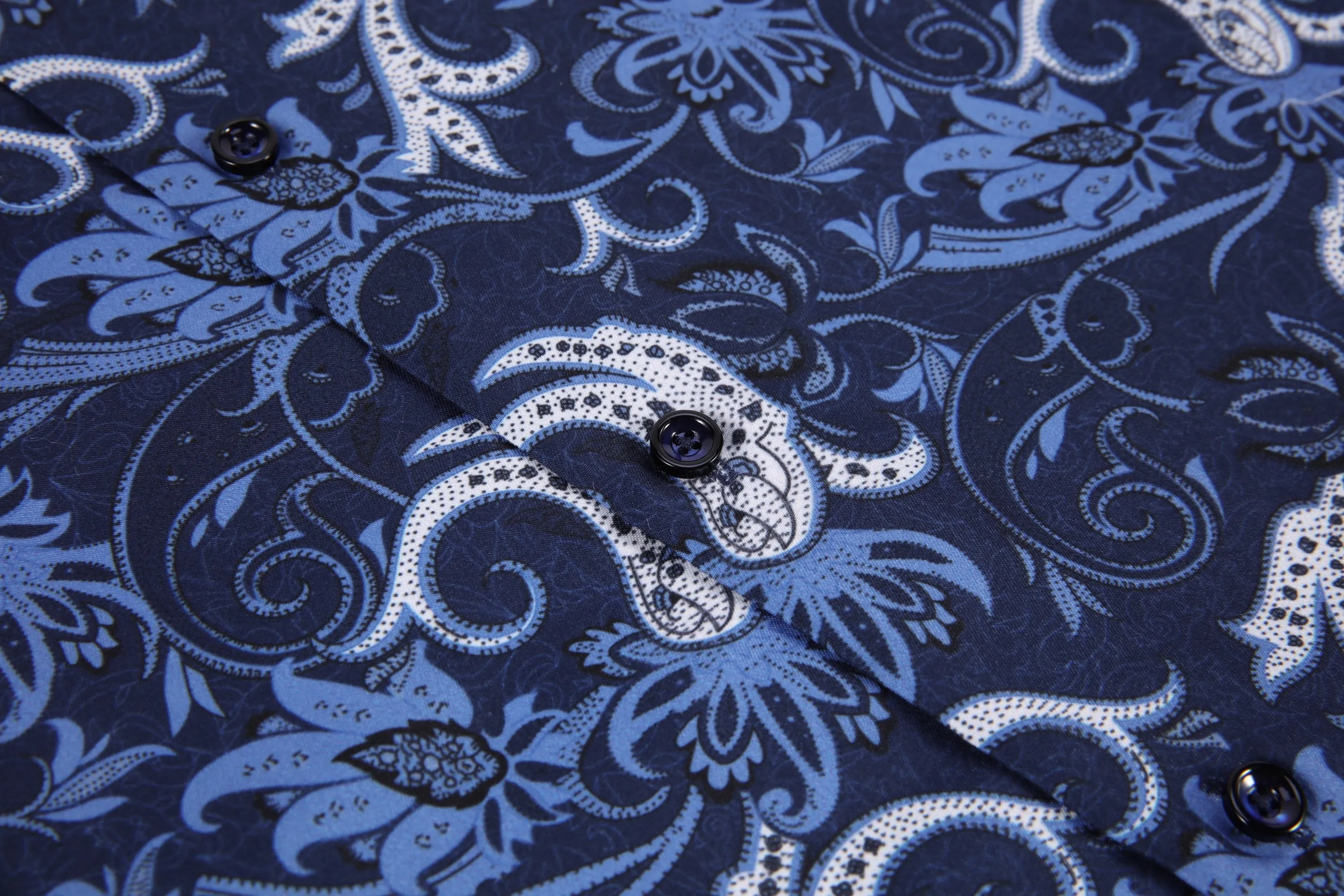 Men PREMIERE Long Sleeve Button Up Dress Shirt Blue White Paisley