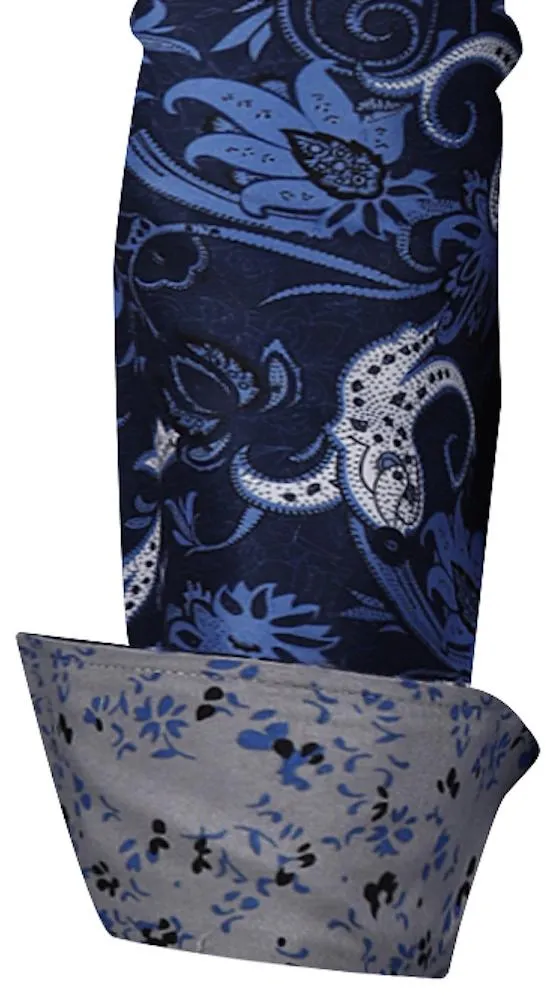 Men PREMIERE Long Sleeve Button Up Dress Shirt Blue White Paisley