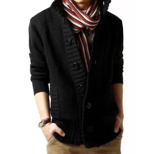 Men V-Neck Curve Pockets Solid Cardigan - C4254TCC