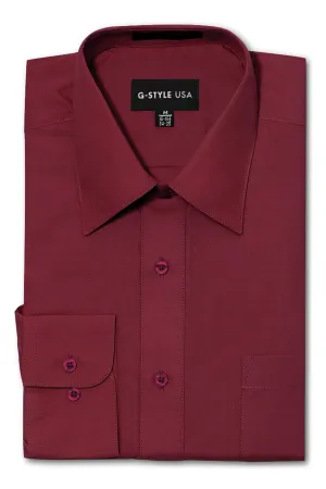 Men's Basic Solid Color Button Up Dress Shirt (Burgundy)