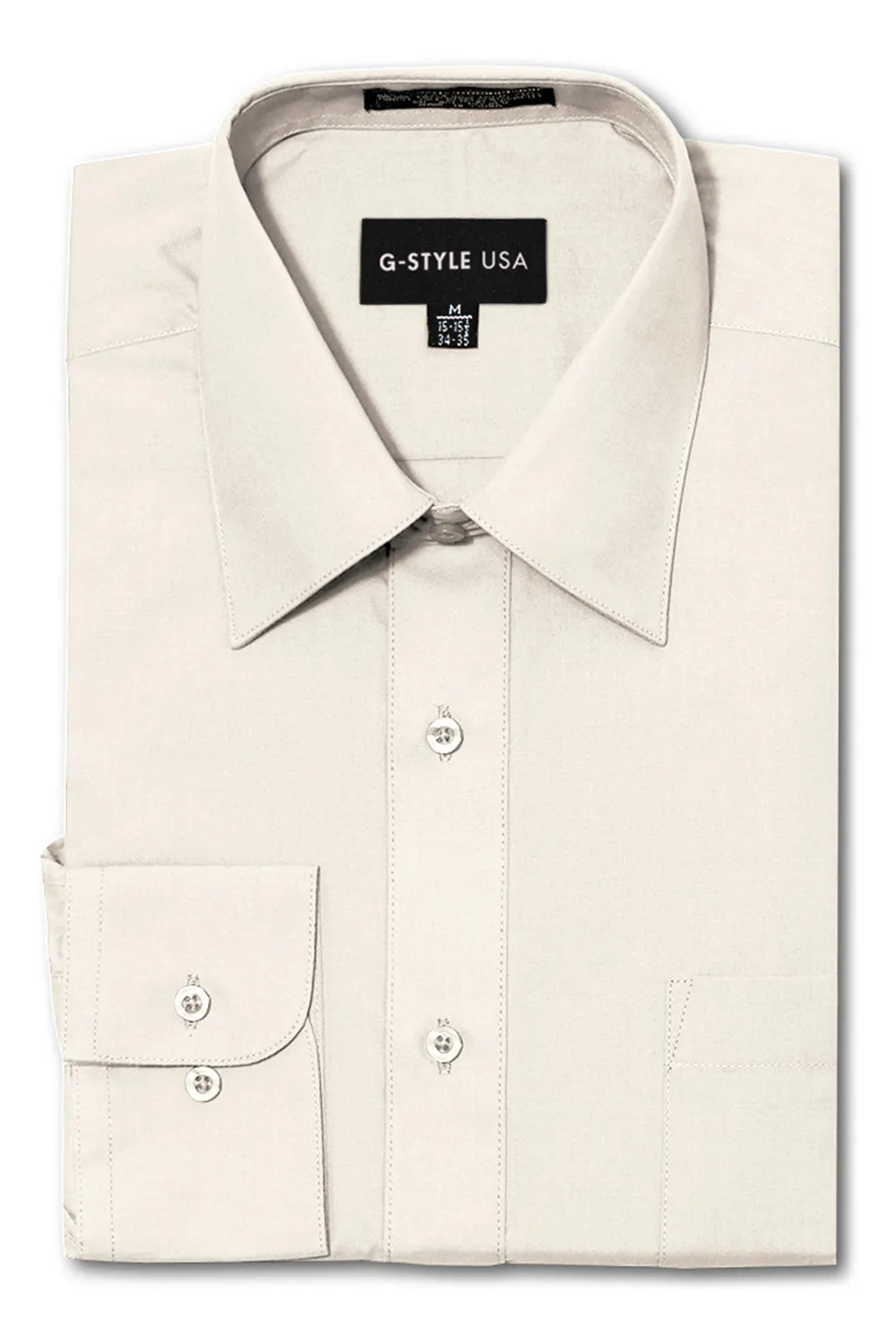 Men's Basic Solid Color Button Up Dress Shirt (Ivory)