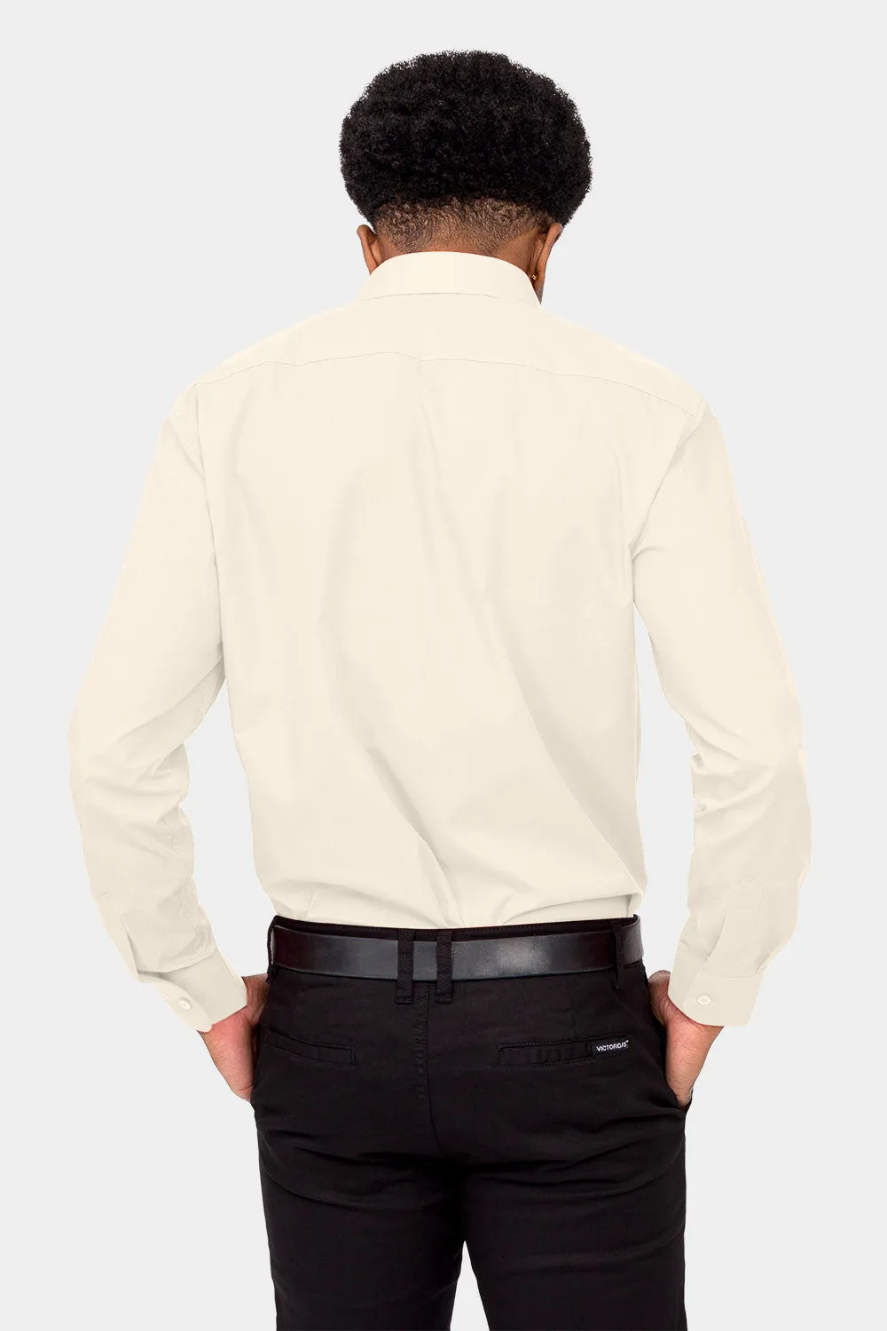 Men's Basic Solid Color Button Up Dress Shirt (Ivory)