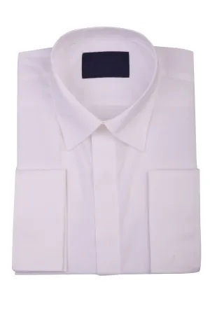 Men's Ivory Dress Shirt Double Cuff Covered Buttons