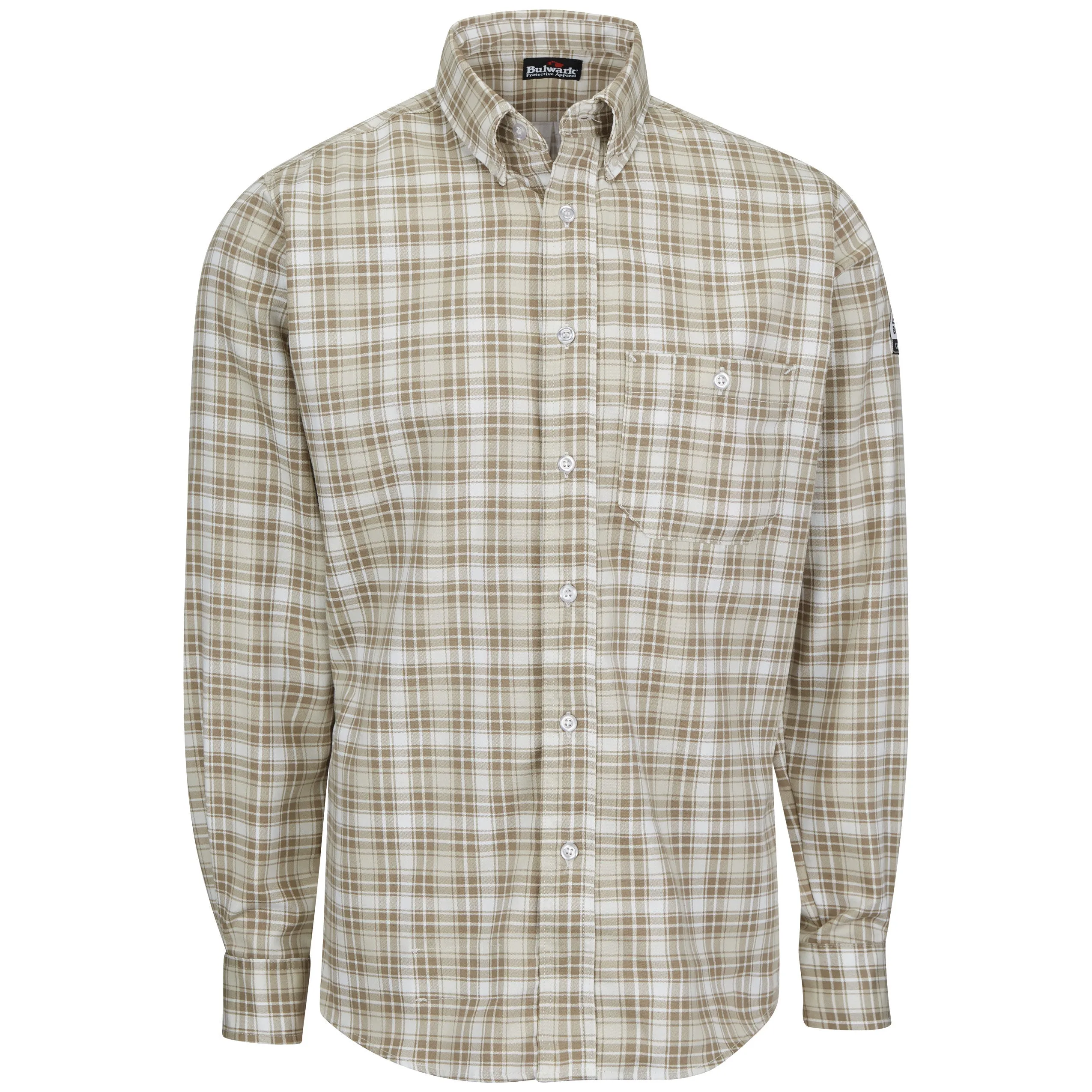 Men’s Long Sleeve Plaid Dress Shirt SLP2 - Khaki Plaid