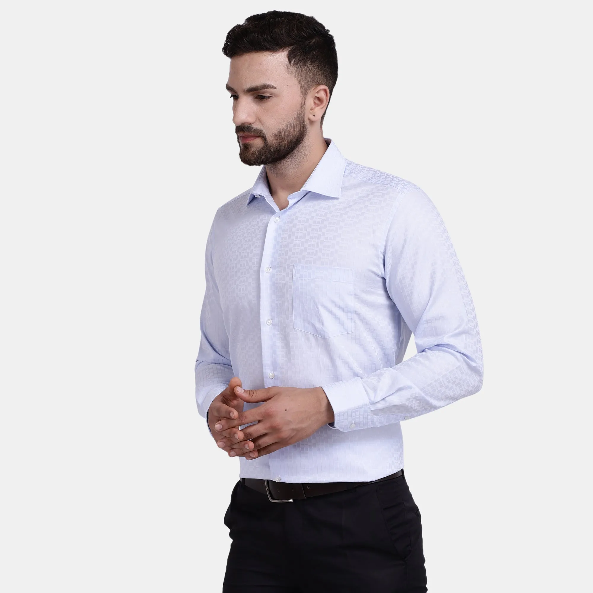 Men's Luthai Supima Mercerised Cotton Textured Jacquard Design Regular Fit Shirt